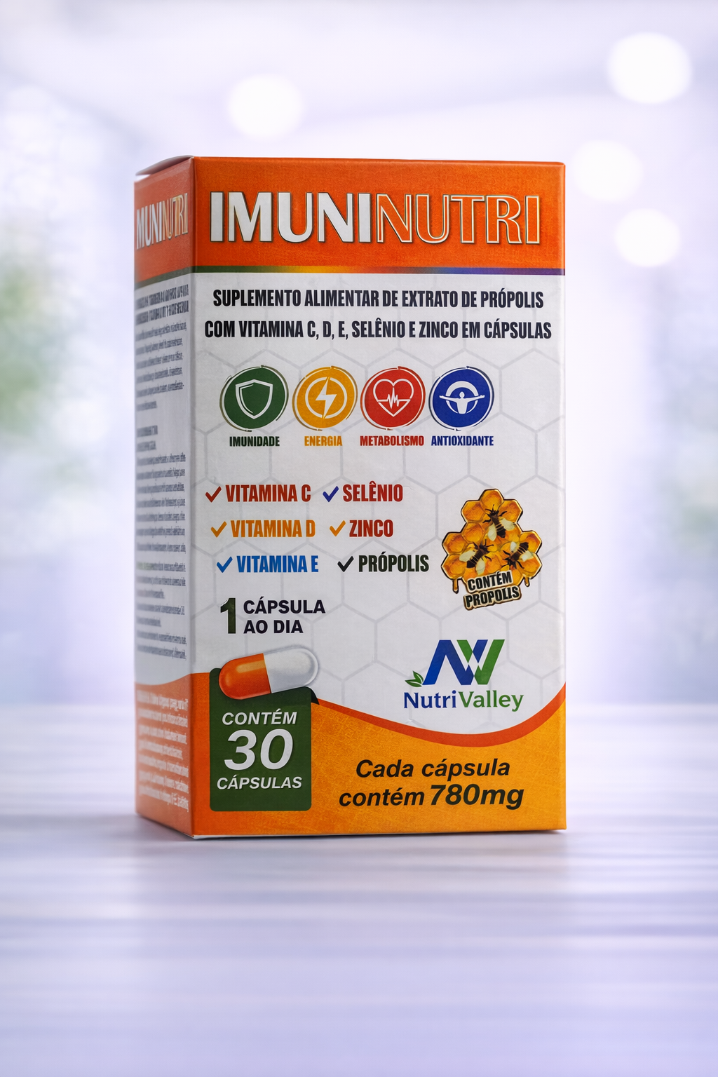 IMUNINUTRI (Vit. C + Vit. D + Vit. E + Selenio+ Zinco + Própolis) 780MG - 30 CAPS.
