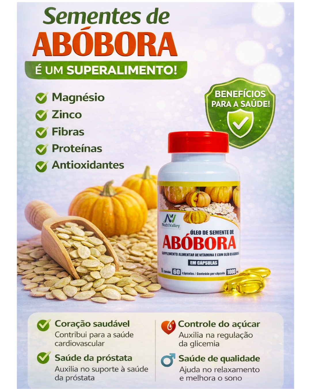 Óleo de Semente de ABOBORA - 1000mg - 60 caps - Imagem 2