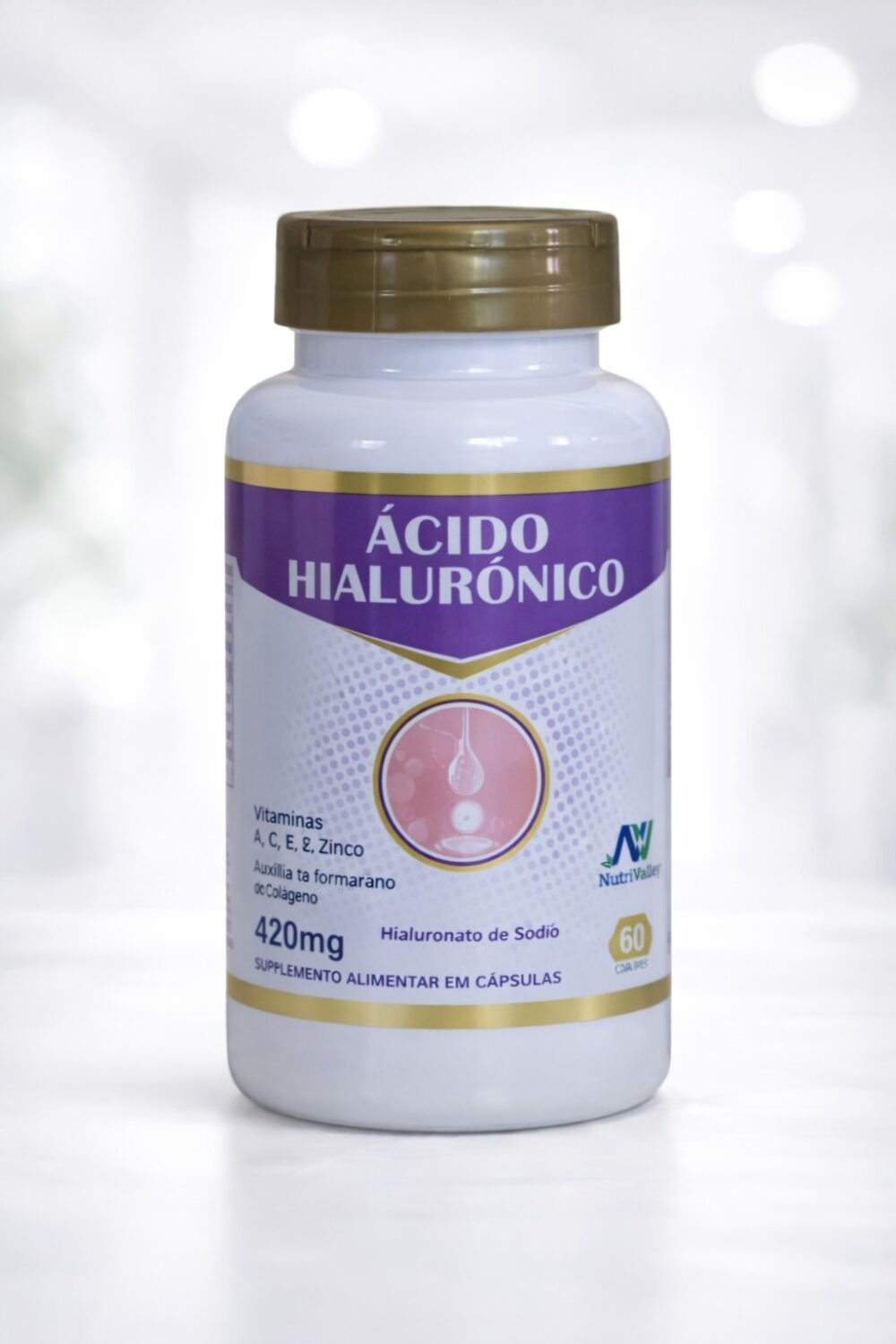 Ácido Hialurônico 420 mg + Vitaminas e Zinco - 60 caps.