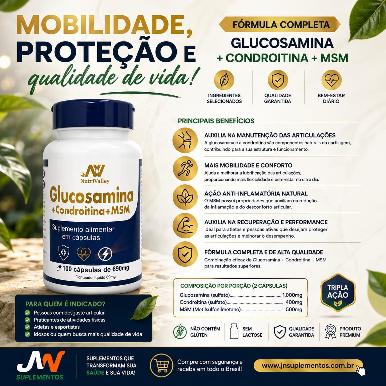 Glucosamina+Condroitina+MSM - 690mg 100 capsulas - Imagem 2