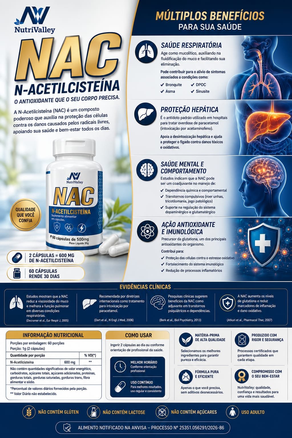 NAC - N-Acetilcisteína 500mg 60 caps - Imagem 2